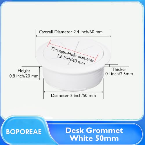 BOPOREAE 2-Inch (50mm) White Desk Grommet Pack of 2 - Cable Hole Cover for Office Desks