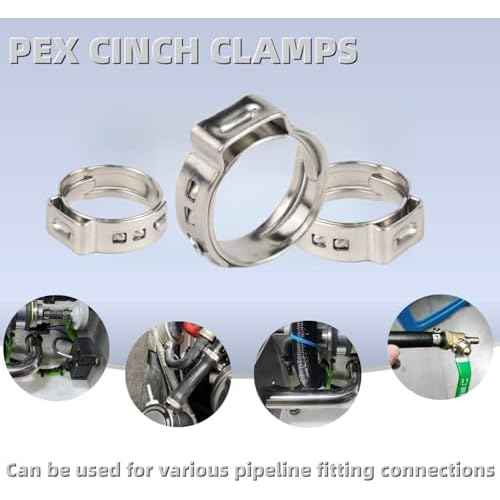 140 Pack 1/2 Inch Pex Cinch Clamp Rings, Stainless Steel PEX Crimp Ring, Single Ear Hose Clamps for PEX Tubing Pipe Fitting Connections