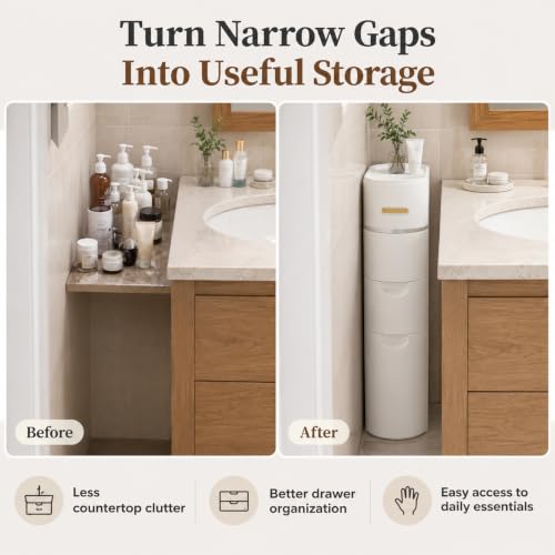 Tuxiatron Slim Bathroom Storage Cabinet with 3 Drawers & Space Organizer