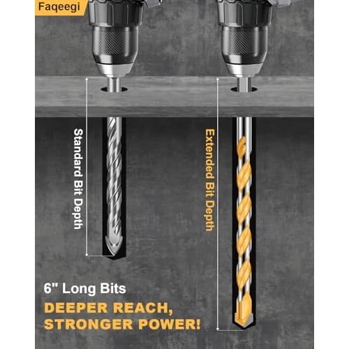 10PCS 6-Inch YG10X Carbide Concrete Masonry Drill Bits, Shockproof Hex Shank - Deep Drilling for Glass/Brick/Cement/Tile, 5/32"-1/2", High-Speed Heavy-Duty