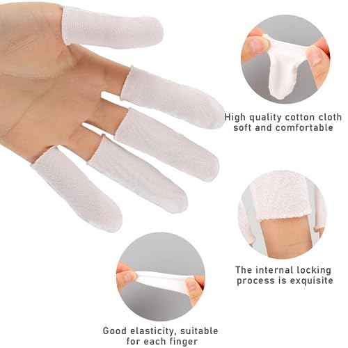100 Pieces Cotton Finger Cots, Cloth Finger Sleeves with Elastic Rings Toe Sleeves Fingertips Protective Cover Thumb Protector Finger Tips Protector Comfortable and Breathable, Moisture Wicking