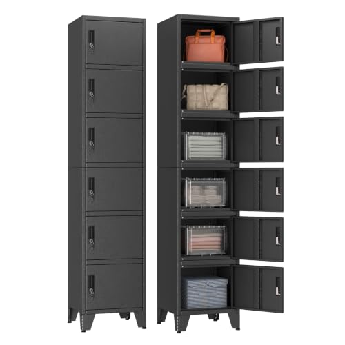 erosoei Black Metal Lockers for Employees 6-Door Storage Cabinet, 70.86in