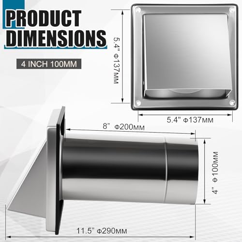 4" Dryer Vent Cover with Stainless Steel Bird Guard - Silver (Gisafai)