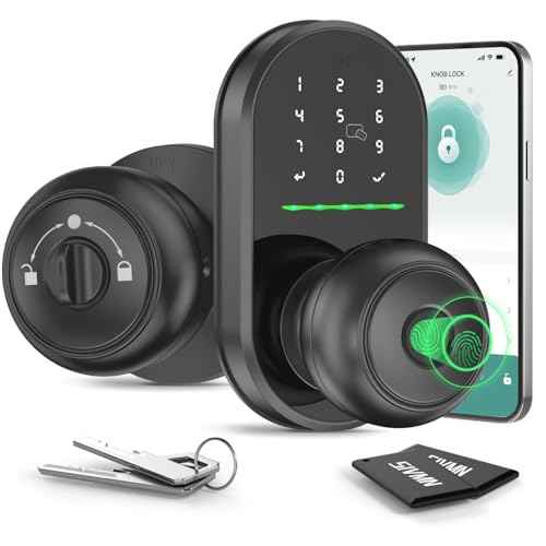 Keypad Smart Door Lock with Knob, Keyless Entry Door Lock, Fingerprint Door Knob for Front Door, Electronic Code, App Remote Control, Easy Installation, Auto Lock,Black