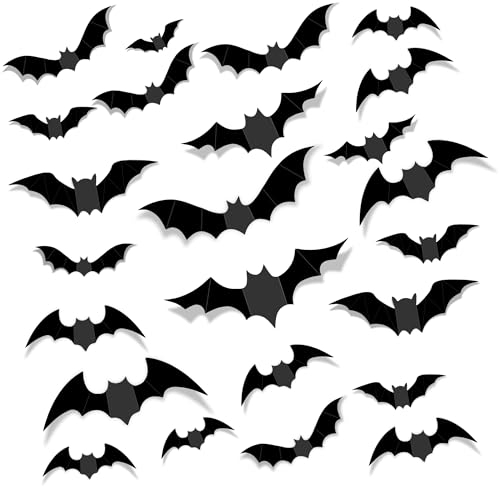 Encavy 68Pcs Halloween Bat Wall Decor Bats Stickers - Indoor Outdoor Spooky Decorations - DIY Party Supplies with 3D Effects