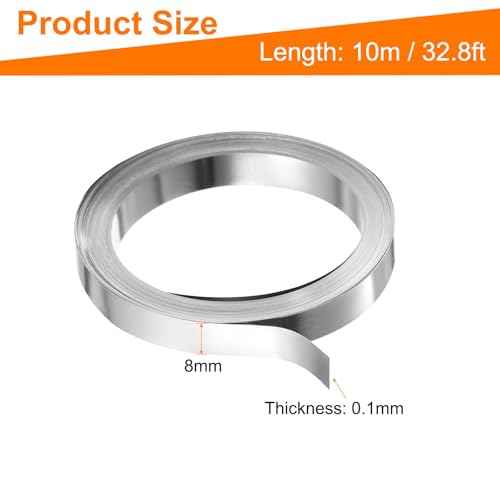 HARFINGTON Nickel Strip 0.1mm x 8mm (32.8ft / Roll) Nickel Plated Steel Strips for Lithium Battery Packs Car Nickel Tap for Cell Battery Pack Spot Welding and Soldering, Silver Tone