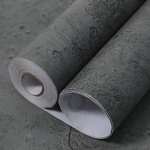 WAPANE Dark Gray Concrete Wallpaper 15.7in x 80in, Black Cement Contact Paper 3D Matte Textured, Wall Paper Peel and Stick Self-Adhesive Removable for Living Room Bedroom Bathroom Gym