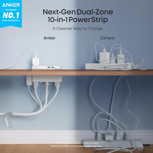 Anker Nano Power Strip Black with Clamp, 70W USB-C Fast Charging & Surge Protection