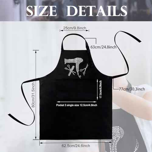 Coume Hair Stylist Apron Hairstylist Salon Apron with Rhinestone Tools and 3 Pockets Hairdresser Barber Aprons(Trendy)