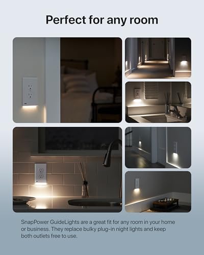 SnapPower GuideLight Duplex Outlet Cover with LED Night Light - White - Auto On/Off Sensor