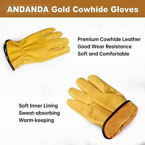 ANDANDA Work Gloves, Industrial Grade Leather Safety Work Gloves, Gardening Gloves with Elastic Wrist Closure and Soft Lining