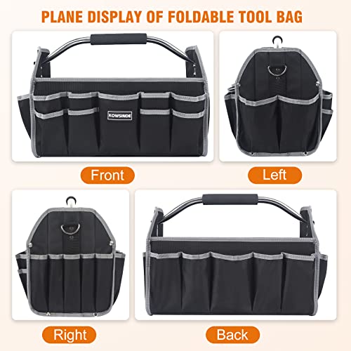 16 Inch Tool Bag, Electrician Tool Bag, Open Top Tool Bags, 26 Pockets Can Hold Many Tools, Steel Handle and Removable Shoulder Strap