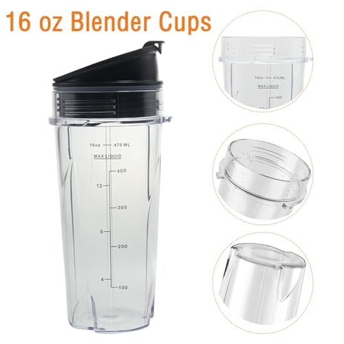 16oz Ninja Blender Replacement Cups with Lids, 2-Pack for QB3000QB3001SS & BL Series