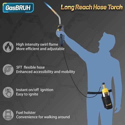 High Intensity Propane Torch Fuel by Propane,Trigger-Start Reach Hose Torch Included Holster, 5FT Hose Torch, Propane Torch Head with Ignition,Soldering Torch Kit(Fuel not included)