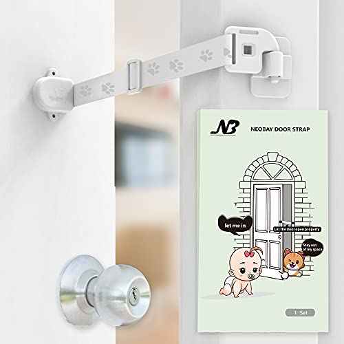 Child Proof Door Lock with Adjustable Door Strap and Latch. No Need for Interior Cat Door. Keep Toddler Out of Room with Litter Box While Let Cat in Easily