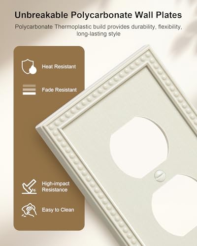 Light Almond 2-Pack Unbreakable Polycarbonate Duplex Outlet Cover Plate - Beaded Border