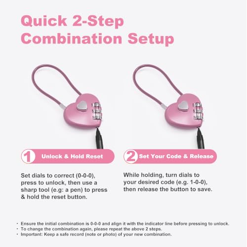 UP Security Pink 2-Pack 5-inch Cable Combination Locks for Luggage & Gym Locker