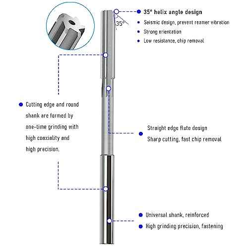 Chucking Reamer 8mm, H7 HSS Cobalt M35 Lathe Machine Reamer Metric, 6 Straight Flutes, Round Straight Shank Milling Cutting Tool, for Stainless Steel Alloy Copper Metal