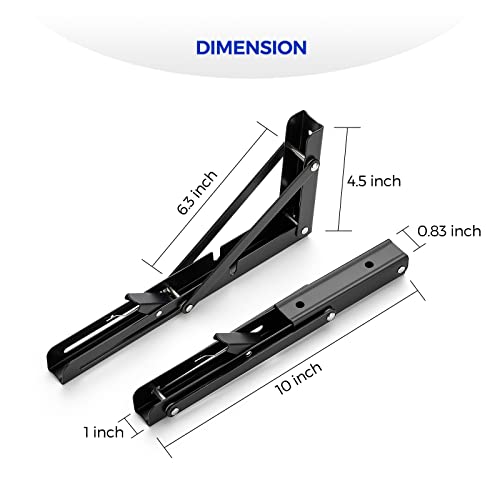 Ravinte 10 Inch Matte Black Folding Shelf Brackets, 2 Pack – Space Saving Wall Mount Supports