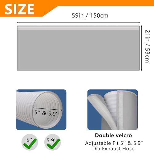 Benasan Portable AC Hose Insulation Sleeve - Light Gray, Fits 5-5.9 Inch Hose, Easy Install