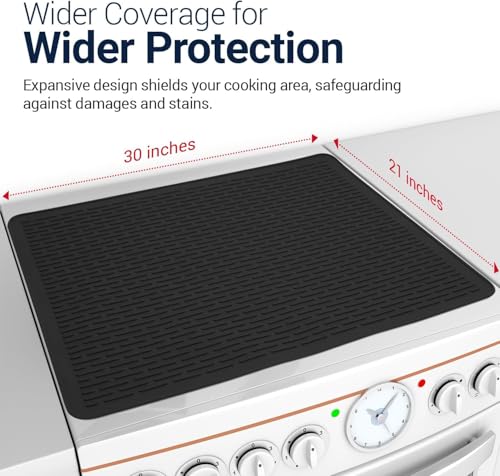 Linda's Essentials 30 x 21 Inch Silicone Stove Top Cover - Black, Heat-Resistant Glass Cooktop Protector