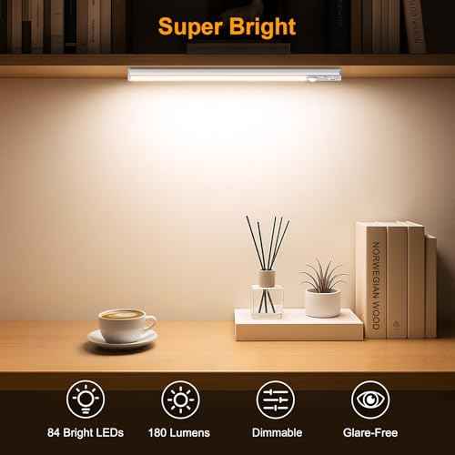 Gritin 10.2inch Under Cabinet Lighting Rechargeable -84 LED Super Bright,3-Color& 5 Level Brightness,4 Modes,Motion Sensor,Long Lasting- Easy Installation Magnetic Under Cabinet Closet Lights -2 Pack