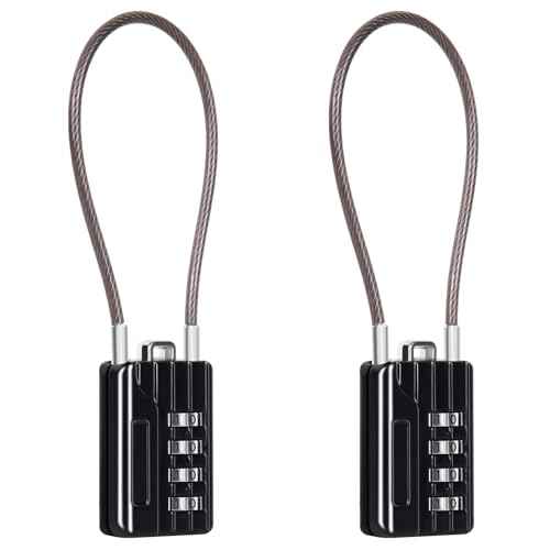 SEPOX¢ç Compact Design Twins Resettable 4-Digit Combination Padlock, Extra Long Cable ? Personalized Password, Durable Vinyl Steel Cable, Multipurpose Lock for Suitcase, Gym Lockers, Toolbox ? Black