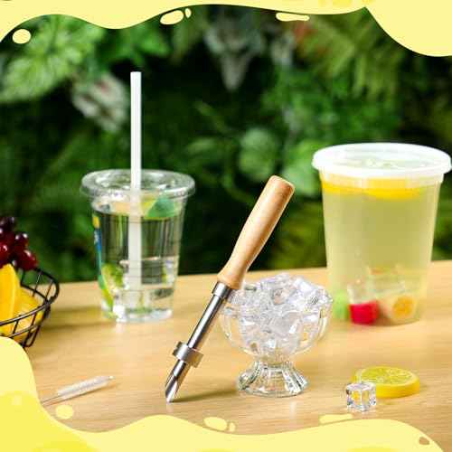 Lasnten 2 Pack Straw Puncher for Plastic Lids Lemonade Cup Stainless Steel Straw Hole Puncher with Wooden Handle Punching Tools for Lemonade Stand Supplies