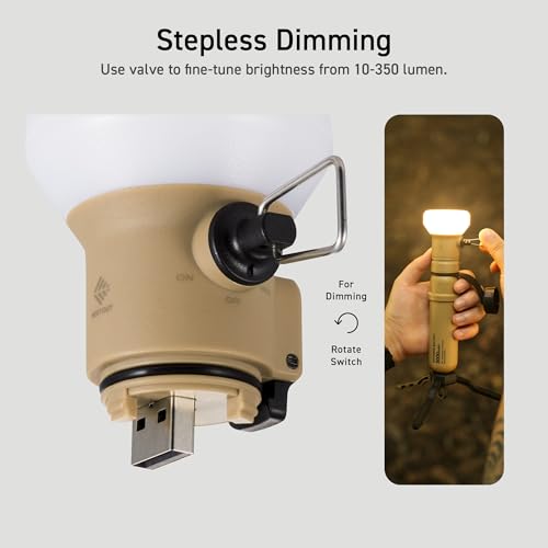 Elecom NESTOUT Beige Outdoor Camping LED Lantern with Tripod, Dimmable USB Light, IP44 Waterproof, 10-350 Lumens