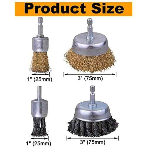 3 Inch Knotted Wire Cup Brush Set, 4PCS Wire Brush for Drill with 1/4'' Hex Shank, Drill Wire Brush Attachment, Suitable for Removing Rust/Corrosion/Paint - Extend Life & Reduced Wire Breakage