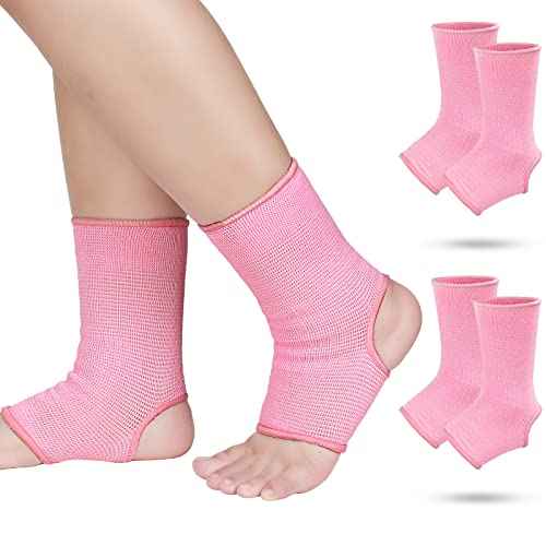 Haysandy 4 Pieces/ 2 Pair Kids Ankle Support Brace Elastic Kids Compression Socks Knitted Ankle Sleeve for Jogging Running Fitness (Pink,5-10 Years)