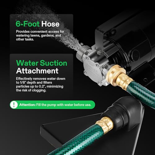 VIVOSUN 9x8 Inch 1/10HP Water Transfer Pump 330 GPH Portable Utility Pump with Hose