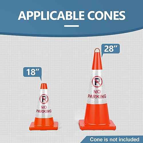 BATTIFE 10 Pack " No Parking " Bright Reflective Collars, Cone Message Sleeves for Traffic Safety Cones, 360¡Æ High Visible Signs for Driveway Road Outdoor Use