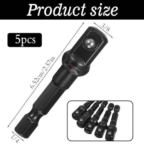 5pcs 3/8 Impact Socket Adapter, Drill Adapter 1/4 to 3/8 Socket Driver Adaptor Kit Hex Shank Impact Adapter for Impact Driver Automotive DIY Extension Bits Handle Nut Driver and Drills(3/8)