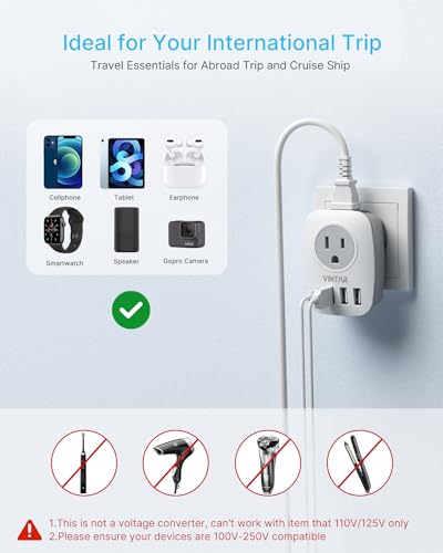 VINTAR 2 Pack European Travel Plug Adapter with USB-C - Type C Adapter for Most of Europe