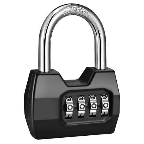 1 Pack disecu 4-Digit Combination Lock, Waterproof Outdoor Padlock for School Gym Locker, Fence, Gate, Shed, Storage Unit (Black)