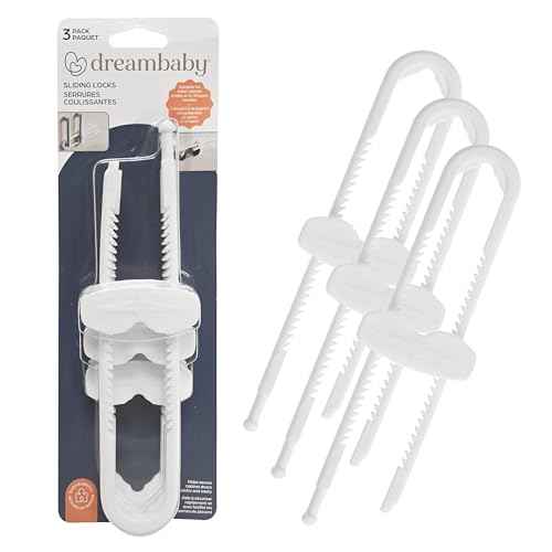 Dreambaby Sliding Cabinet Locks - Child Proof Cabinet Latches - For Kitchen, Bathroom Storage Doors Handles & Knobs - Suitable for Round & D-Shaped Handles - 3 Pack - White - Model L183