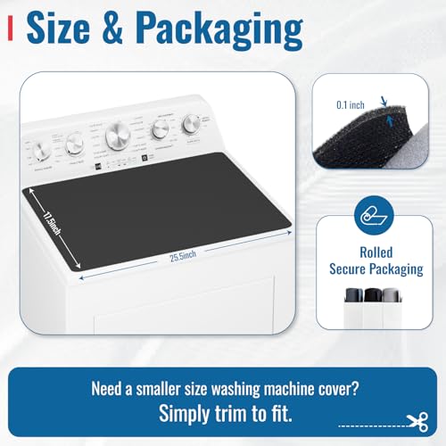 CSKY 25.5" x 17.5" Top Loader Washer & Dryer Cover, 1Pc Black - Includes Topper