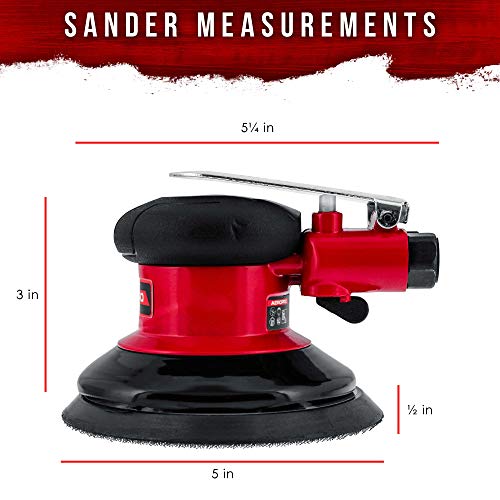 TCP Global 5-Inch Dual-Action Random Orbit Air Palm Sander - Heavy Duty, Lightweight