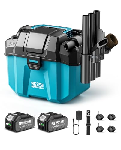 Seesii Cordless Wet Dry Shop Vacuum Cleaner Blue - 2x4.0Ah Batteries