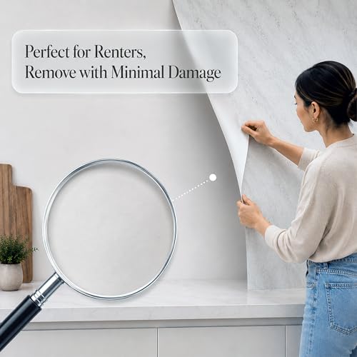 Very Berry Sticker Marble Contact Paper White Matte 15.7" x 78" - 1 Pack