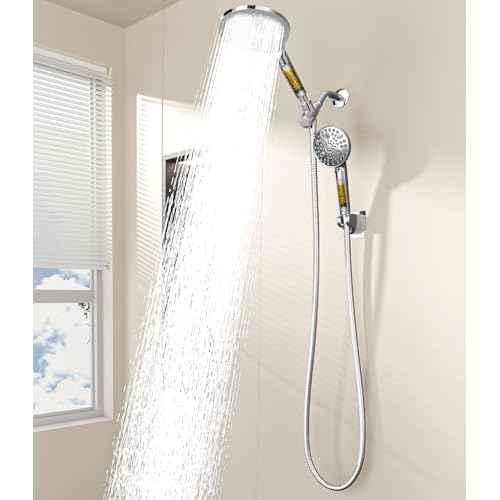 MakeFit Dual Filtered Shower Heads Combo, High Pressure Rain Shower Head with Handheld Spray Built-in Power Wash, Dual Handheld Shower Head for Hard Water, Remove Chlorine for Healthier Skin- Chrome