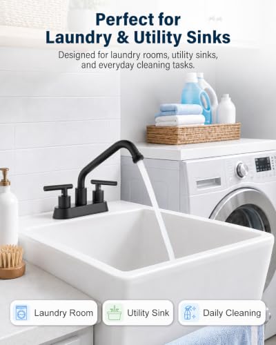 Aolemi Matte Black Laundry Sink Faucet 3/4" NPT Threaded Spout, 360° Swivel, Dual Handle