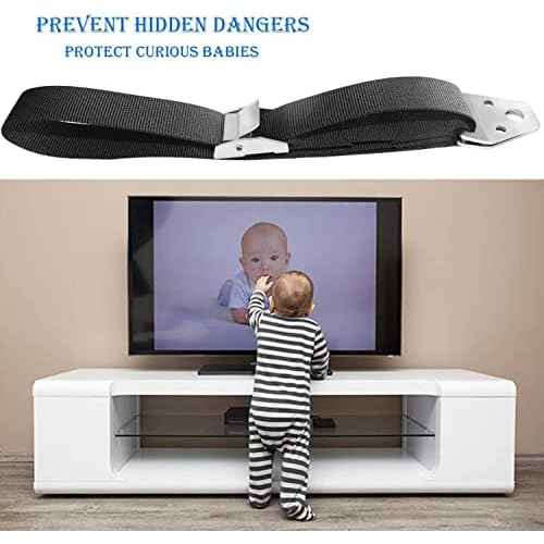 Heavy Duty Metal Anti Tip Straps - Adjustable Safety Furniture Wall Anchors for Baby Proofing Flat Screen TVs, Dressers, Bookcases, Cabinets - No Plastic Parts - Pack of 2