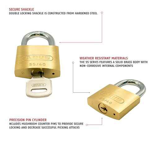 ABUS 55/40 Solid Brass Padlock with 2 Keys for School, Gym, Cabinet 1 1/2in (40mm) Wide, Keyed Different