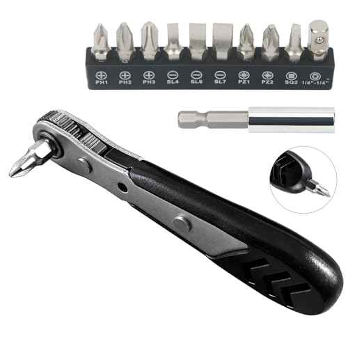STREBITO Mini Ratchet Set 12-Piece 1/4 Right Angle Screwdriver Set - Small Ratcheting Wrench 90 Degree Offset High Torque Low Profile for Tight Spaces