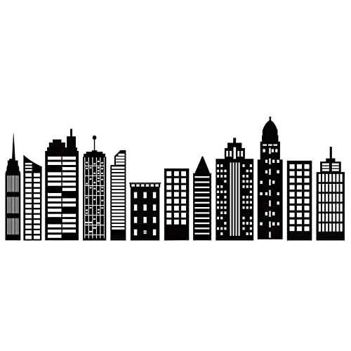 SUPERDANT Cityscape Wall Stickers City Buildings Silhouettes PVC Wall Art Decals Kids Room Vinyl Decor for Boy's Bedroom Livingroom Home Decoration School Dormitory Decals Party Decoration 38.6x14in