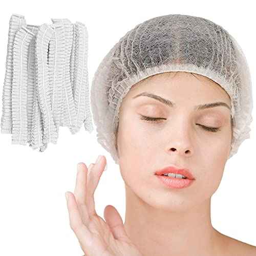 Disposable Bouffant Caps, 21inches Hair Net, Elastic Dust Cap for Food Service, Sleeping Head Cover (White)