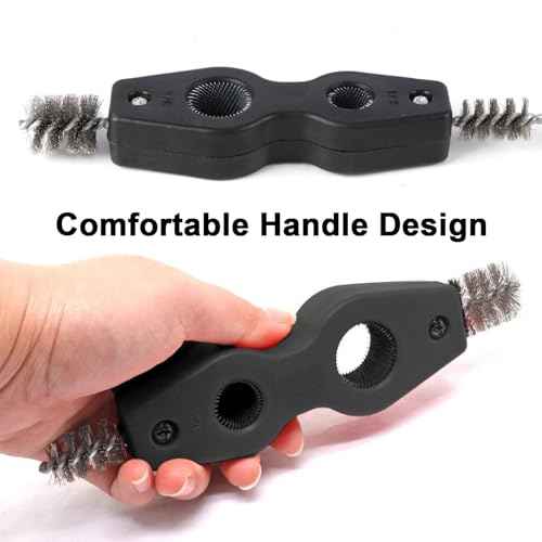 4-in-1 Copper Tubing Brush 1/2 in and 3/4 in Copper Pipe Cleaner Inner & Outer Thread Coppers Tubing Wire Brush for Brazing, Plumbing, Soldering 2 Pack(Black)