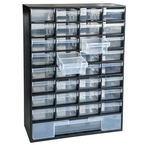 SUGOOE 33-Drawer Plastic Parts Organizer - Black, 11.8 x 16.1 x 5.2 in, with Removable Dividers